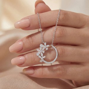 Collana Delicata in Moissanite <span class=keywords><strong>Argento</strong></span> S925 <span class=keywords><strong>D</strong></span> VVS Scintillante Design Stella <span class=keywords><strong>Luna</strong></span> Fiore Gioielli Minimalisti per Donne - Product Image 1