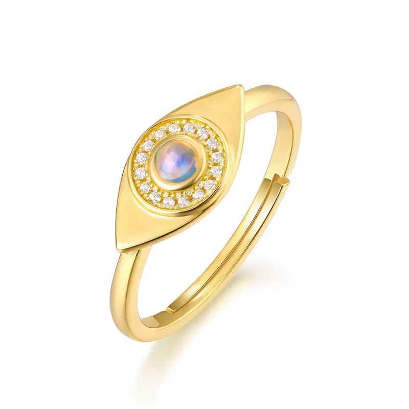 Anillos chapados en oro únicos de moda, joyería al por mayor, anillo de dedo ajustable de ópalo sintético para mujer