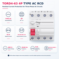 Interruptor Diferencial (RCD/RCCB) de 4 Polos, 400V, 6KA, Tipo AC, 30mA, 100mA, 300mA, para Riel DIN, de Cobre, para Paneles de Energía Comerciales, Chayo