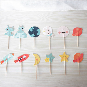 Space Theme Cupcake <b>Toppers</b> 24 Pack <b>Birthday</b> Party Decorations Paper Cake Flags For Kids Dessert Table - Product Image 4