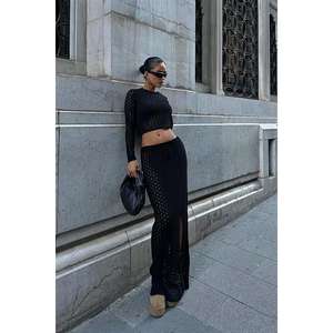 Conjunto de Crochet Sobis Macey para Mujer, Tejido de Punto, Manga Larga, Casual, Transpirable, Primavera Verano, Negro - Product Image 4