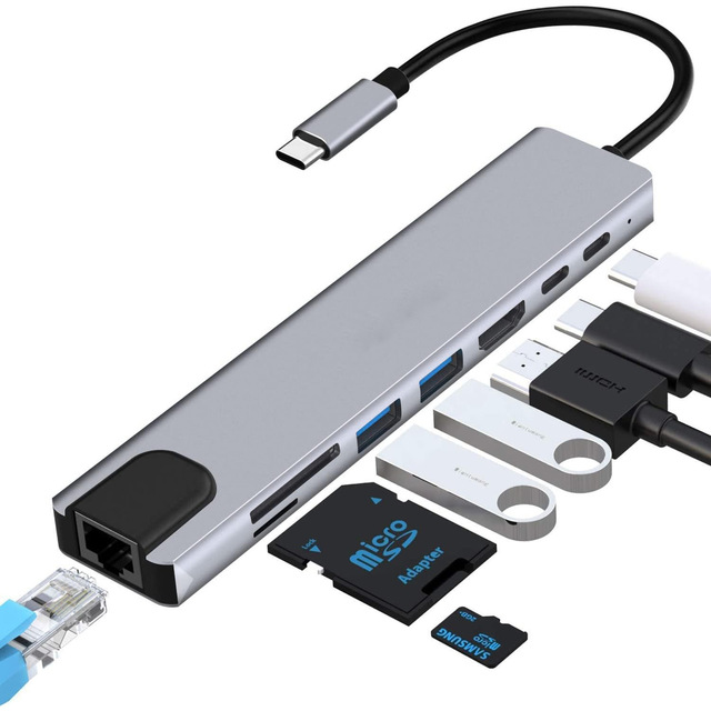 Portable 8 in 1 Usb 3.1 Type c Hub Adapter for MacBook Pro Laptop Expansion Dock Computer Accessories