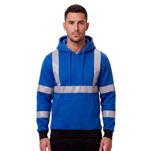 Sweat-shirt à capuche réfléchissant personnalisé pour homme, bleu royal, avec bandes haute visibilité, en polaire, chaud, pour l'hiver, vêtements de travail routier - Product Image 1