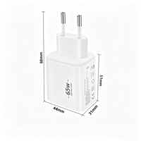 Cargador de Pared USB-C GaN de 65W, 2 Puertos Tipo-C + 1 Puerto USB, PD 3.0, QC2.0/QC3.0, OCP, SCP, OTP, a Prueba de Fuego, para Laptop, Teléfono Móvil, Auriculares, UE