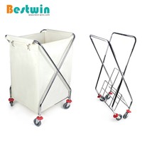 Chariot de blanchisserie pliable multifonctionnel en nylon et acier, forme en X, durable, pour fournitures hôtelières et hospitalières