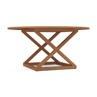 Table de salle à manger pliante en bois de teck massif, forme ronde, pieds croisés, pour porche, jardin et banquets en extérieur