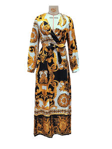 Abito <span class=keywords><strong>da</strong></span> sera <span class=keywords><strong>da</strong></span> donna elegante <span class=keywords><strong>e</strong></span> Sexy nuovo stile Glitter profondo scollo a V stampato lungo fino al pavimento in Chiffon - Product Image 3