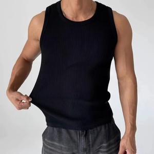 <span class=keywords><strong>Camiseta</strong></span> sin mangas de <span class=keywords><strong>gimnasio</strong></span> acanalada elástica con bordado de LICRA y algodón con cuello redondo y logotipo personalizado para hombre - Product Image 6