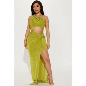 Nouvelle Robe Longue de Soirée Élégante pour Femme en Velours Tricoté, Coupe Asymétrique à Une Épaule, Fente Haute et Détails Noués, Qualité Supérieure - Product Image 5