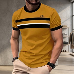 SOLY HUX 2026 Custom Men's <b>Striped</b> Short Sleeve T <b>Shirt</b> Crew Neck Color Block Casual Summer Top 100% Cotton Knitted Contrast - Product Image 3