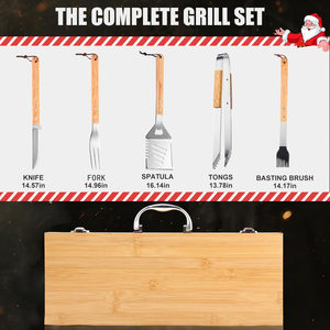 Juego de 6 Utensilios para Barbacoa con Mango de Madera, Accesorios para Asar, Caja de Transporte Portátil de Bambú para Acampar al Aire Libre - Product Image 5