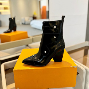 Bottines pointues à talons hauts pour femmes en cuir peint automne et hiver bottes serrées assorties - Product Image 4