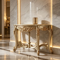 Table console de luxe européenne en bois massif sculpté à la main, dorée, pour entrée, couloir, villa, meubles de décoration, vente en gros