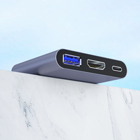 Estación de acoplamiento concentrador USB C 3 en 1 de alta velocidad OEM con USB 3,0 niquelado 4K 3,0 PD 3 puertos tipo C Hub 3 en 1