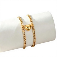 Bracelet magnétique minimaliste en acier inoxydable Lele Accessories, style cubain européen et américain, avec cœur