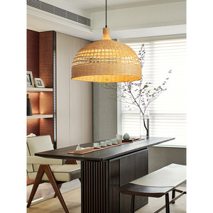 Lampe suspendue en bambou tissé de style japonais, diamètre 58cm, lumière LED pour salon de thé, restaurant, maison d'hôtes, abat-jour en rotin - Product Image 5