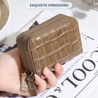 Porte-cartes accordéon en cuir de crocodile véritable avec double fermeture éclair, portefeuille multi-fentes pour cartes de crédit et porte-monnaie pour femmes et hommes