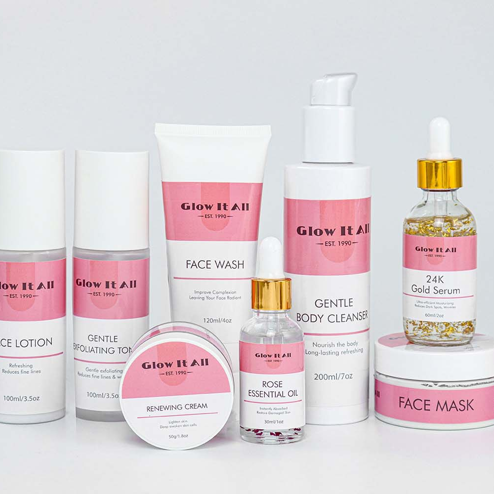 Косметика от бренда Glow It All, оптовая продажа, Нежный натуральный органический набор средств по уходу за кожей, частная торговая марка