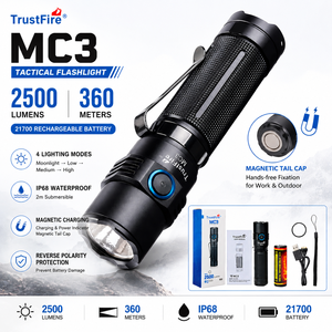 Torcia Tattica TrustFire MC3 2500LM, Ricaricabile USB con Magnete, LED 21700, Impermeabile IP68, Torcia per Autodifesa - Product Image 1