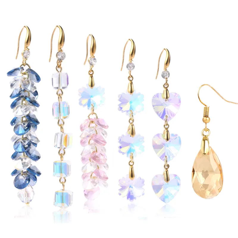 REWIN Chine vente en gros de boucles d'oreilles goutte d'eau en cristal boucles d'oreilles de luxe colorées pour femmes longue chaîne