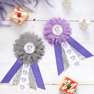 Kit de faja de maternidad para baby shower con diseño de elefante morado y gris, cinturón para el vientre con diseño floral para baby shower y broches de corsage para futuras mamás y futuros papás - Product Image 3