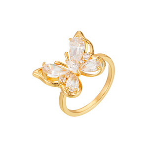 Butterfly Shaped Open Ring With Green And Orange Gemstones Prong Setting Adjustable For Women Fashion Jewelry Gift - Product Image 5