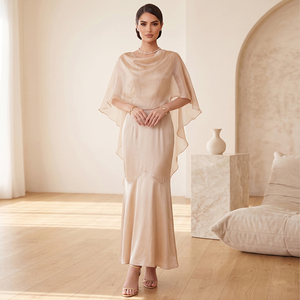 ZYHT 75321 Elegante <span class=keywords><strong>Abito</strong></span> da Sera in Raso Champagne con Soprabito Trasparente, Sofisticato Vestito a Sirena per Feste, <span class=keywords><strong>Abito</strong></span> per la <span class=keywords><strong>Madre</strong></span> della <span class=keywords><strong>Sposa</strong></span> - Product Image 1