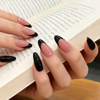 Lot de faux ongles amande noirs à pointe française avec strass, à presser, pour doigts