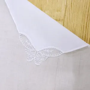 Cotton Handkerchief With Corner Butterfly Lace