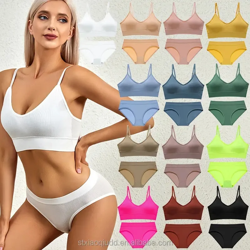 OEM ODM Custom logo size reggiseno petto nascosto senza soluzione di continuità fitness crop top mutandine 2 pezzi U back women seamless tube top bra set