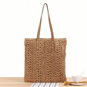 Wholesale Summer New Crochet Design Hand Weave Solid Colour Paper Straw Shoulder <b>Square</b> Tote Bag Women Ladies Beach Handbags - Product Image 2