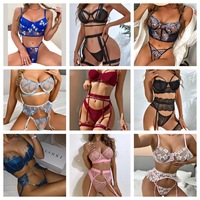 Nouvel ensemble de lingerie sexy en dentelle brodée 3D de haute qualité 2026 – Sous-vêtements et vêtements de nuit respirants et transparents en Spandex/Nylon