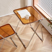 Ensemble table et chaises pliantes rondes en acrylique transparent ambre de style nordique moderne, avec cadre en chrome PC, pour bureau à domicile, salon