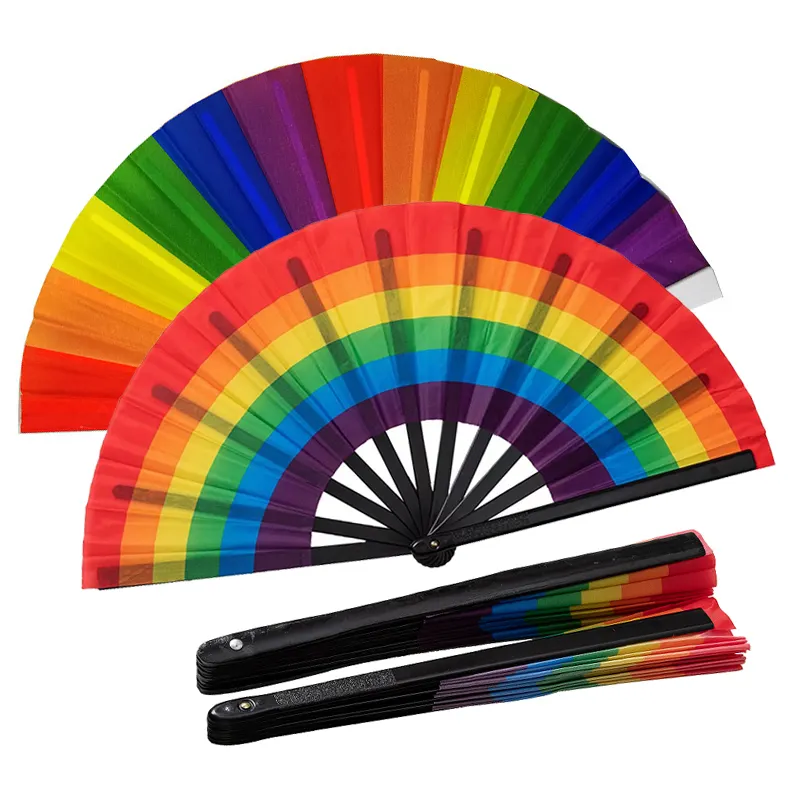 Ventilatore a mano pieghevole in bambù con stampa personalizzata di nuova tendenza arcobaleno 2024 come regalo personalizzato Lgbt Fan dell'orgoglio