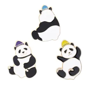 Factory custom cartoon metal animal panda pin animal tie enamel lapel pin badge