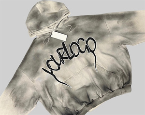 Distressed Washed Cropped Hoodie <b>Tie</b> <b>Dye</b> 3D Print Acid Wash Hoodie Heavyweight Cotton French Terry Oversized Men's <b>Hoodies</b> - Product Image 3
