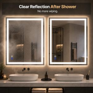 2026 Modern Design LED Plastic Bathroom <b>Mirror</b> 40X30 <b>Rectangular</b> Dimmable 3 Color Backlit Frontlit Shatterproof Wall-Mounted - Product Image 6