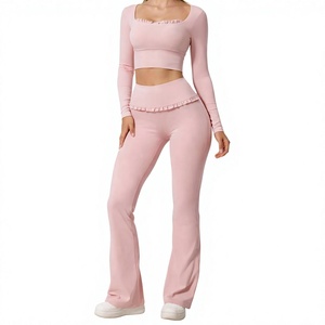 <b>Women</b> Seamless Yoga Set Two Piece Activewear High Waist <b>Leggings</b> Square Neck <b>Crop</b> Top Long Sleeve Jacket - Product Image 5