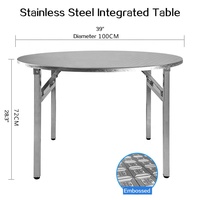 Table à Manger Ronde Pliante Moderne en Acier Inoxydable Gaufré, 100 cm, pour Extérieur et Intérieur, Idéale pour Restaurant, Maison, Jardin, Hôtel, Cantine