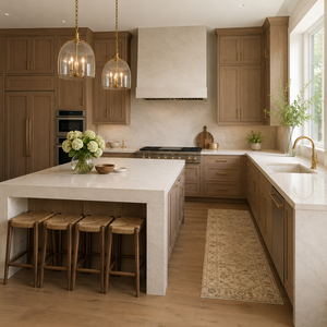 Gabinetes <span class=keywords><strong>de</strong></span> Cocina <span class=keywords><strong>de</strong></span> Lujo en Roble Americano Macizo con Caja <span class=keywords><strong>de</strong></span> Contrachapado, Isla <span class=keywords><strong>de</strong></span> Cuarzo Taj Mahal y Cajones con Cierre Suave - Product Image 5