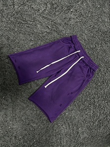 Pantalones Cortos Bermuda de Algodón Morado para Hombre, Cintura Media, Cordón Ajustable, Tejido Casual, Transpirable, Color Sólido - Product Image 1