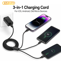 Kabel Pengisian Cepat XTAURI 3A untuk Tablet Kindle Fire & E-Reader - Kabel Adaptor USB-A/USB-C/Micro-USB Berbahan Nilon Kepang 6 Kaki