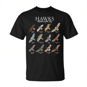 Camiseta Hawks Masters Of The Sky con diagramas de especies de aves para amantes de la naturaleza - Product Image 2
