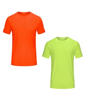 Camiseta Deportiva de Verano para Hombre, Cuello Redondo, Manga Corta, Malla Transpirable, Personalizable, Color Sólido Naranja Verde Lima, Poliéster - Product Image 1