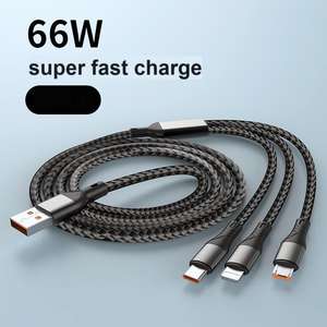 Câble de données pour téléphone portable en nylon tressé 66W 3A 1USB Type C à charge rapide, adaptateur de <span class=keywords><strong>chargeur</strong></span> pour <span class=keywords><strong>iPhone</strong></span> Samsung Android - Product Image 6