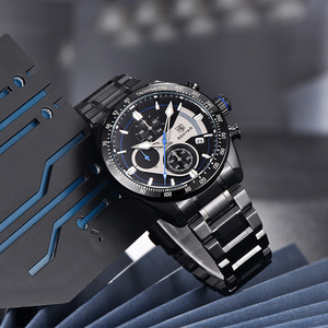 Benyar Multifunctional Chronograph Date <b>Black</b> Steel Men's Sporty Quartz <b>Watch</b> By-5201 - Product Image 4