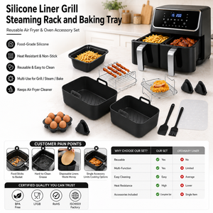 Ensemble d'accessoires pour <span class=keywords><strong>friteuse</strong></span> à air et four : grille de cuisson, plateau de cuisson et doublure en silicone personnalisable avec logo, réutilisables - Product Image 1