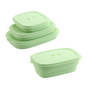 กล่องอาหารกลางวันซิลิโคนพับได้ ทรงสี่เหลี่ยม ฝาปิดแบบหนีบ กล่องเก็บอาหารสำหรับเดินทาง สีพื้น ขยายได้ พกพาสะดวก ใช้กลางแจ้งได้ - Product Image 1