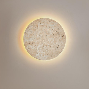 Applique Murale Circulaire Minimaliste Nordique en Travertin, Lumière Chaude, Lampe Murale LED en Pierre Naturelle, Décoration pour Hôtel, Villa, Couloir - Product Image 1