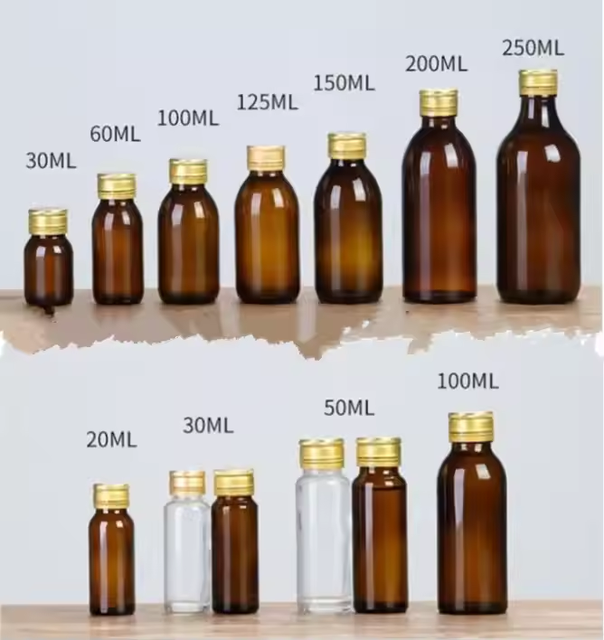 20ml 30ml 50ml 100ml Empty Amber Brown Round Oral Liquid Medical Syrup Glass Bottles Iodine Medicine With Aluminum Screw Cap